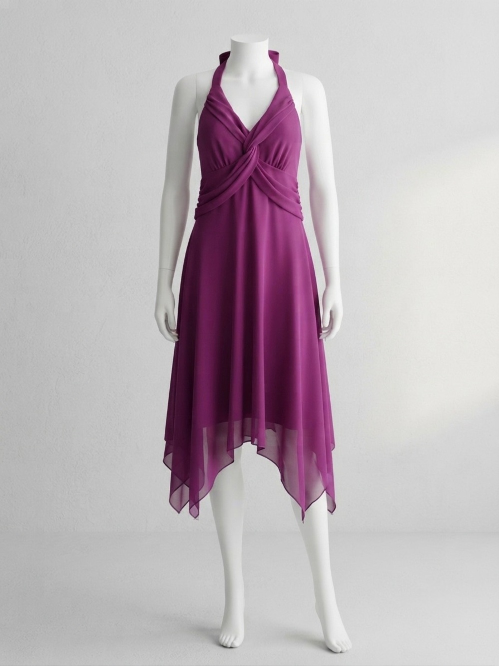 VTG La Belle Magenta Halter Handkerchief Dress Size L